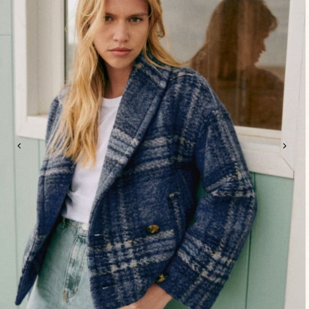 Sezane Amber Coat Blue Check